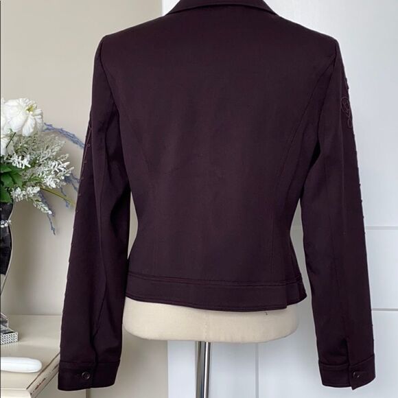 Vertigo Paris Embroidered Collared Blazer Bomber Jacket Eggplant Large‎ - Picture 3 of 16